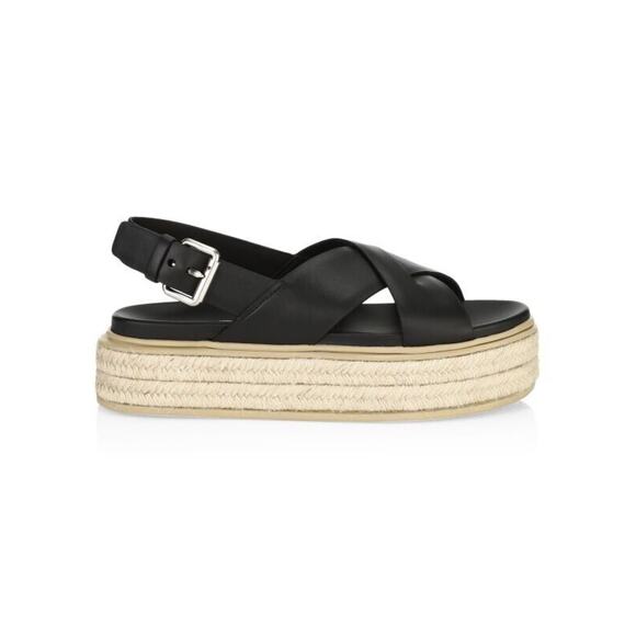 Prada Size 9 EU40 Black Leather Flatform Espadrilles Slingback Platform Sandals - Picture 1 of 8